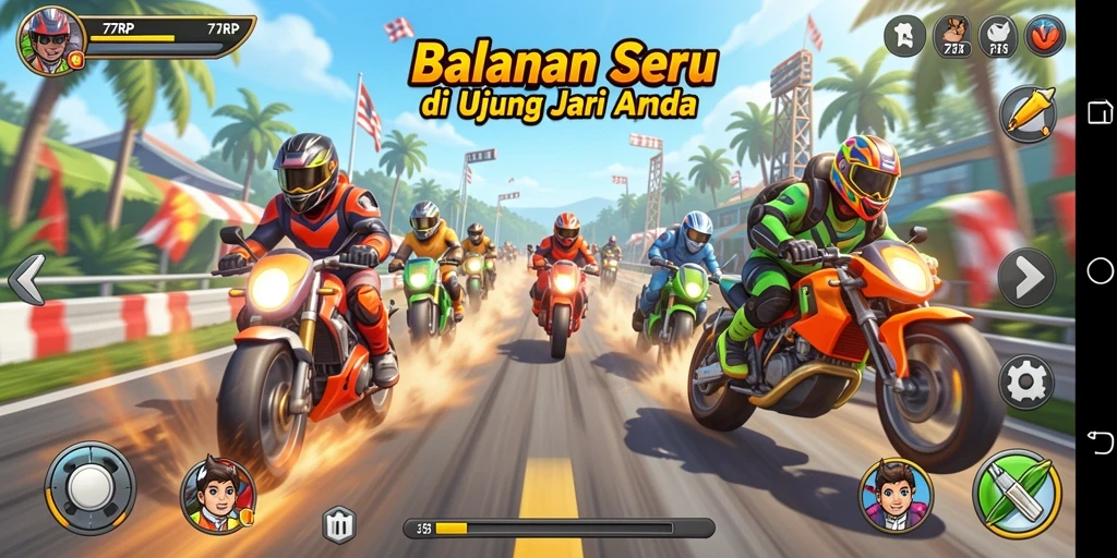 Tampilan gameplay seru dan balapan mendebarkan di 77RP.