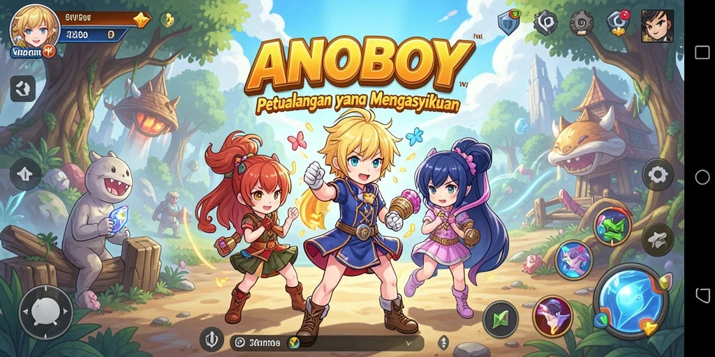 Tampilan gameplay menakjubkan di ANOBOY dengan karakter Anime populer.