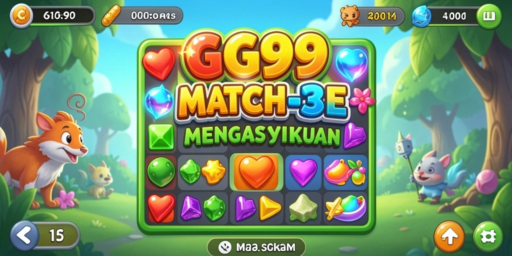 Screenshot GG99 menampilkan gameplay Match-3 yang seru dan colorful.