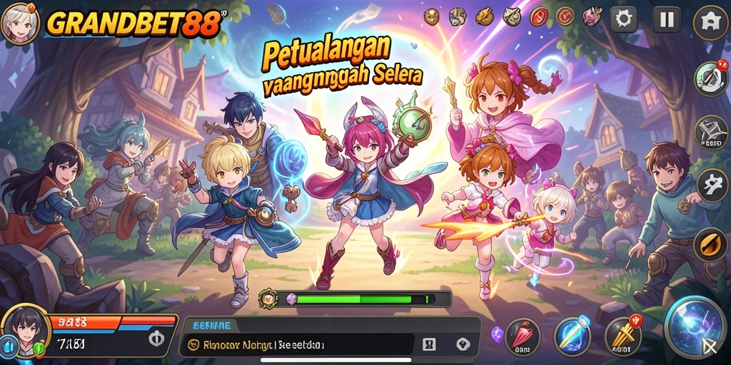Tampilan menarik dari gameplay <strong>GRANDBET88</strong> dengan karakter anime yang epik.