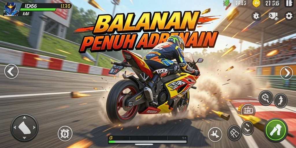 Tampilan gameplay ID66 yang menegangkan dalam balapan motor.