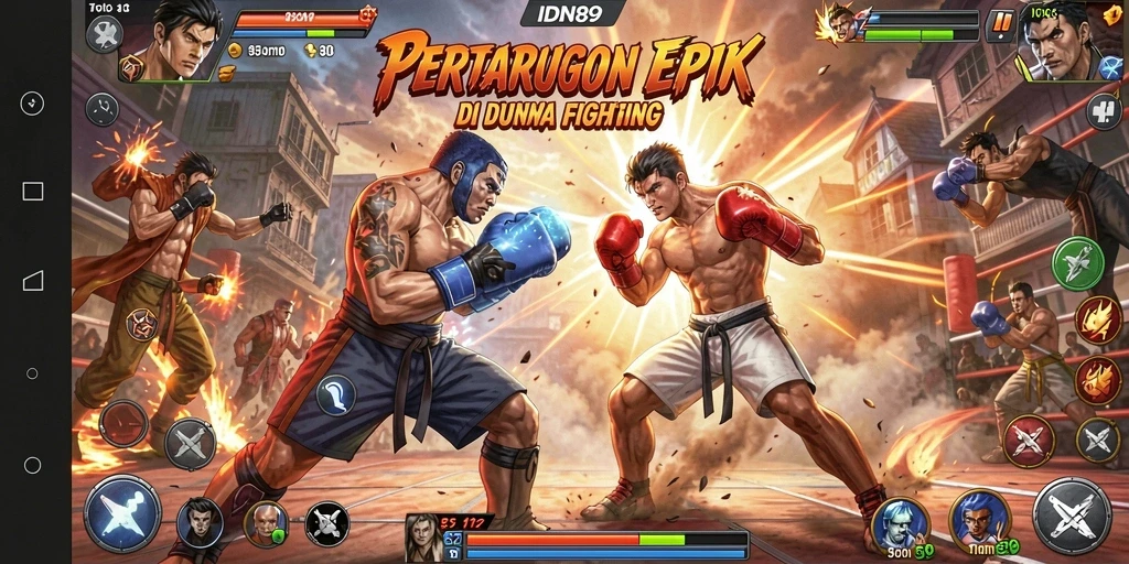 Tampilan gameplay IDN89 yang penuh aksi dan karakter beragam dalam pertarungan.