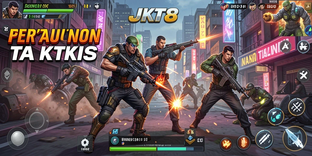 Screenshot gameplay JKT8 menampilkan pertempuran seru antara karakter.