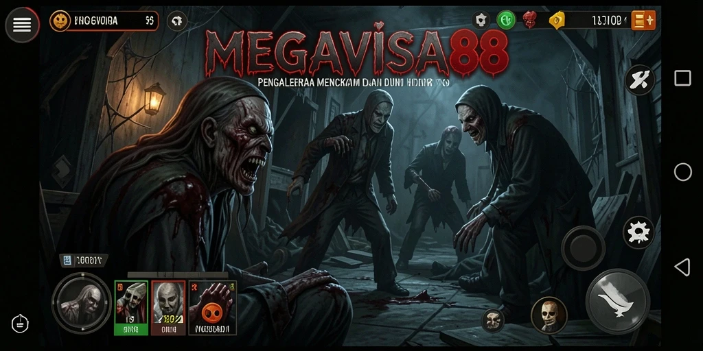 Tangkapan layar seram dari gameplay <strong>MEGAVISA88</strong> yang menggambarkan ketegangan horor yang menakutkan.