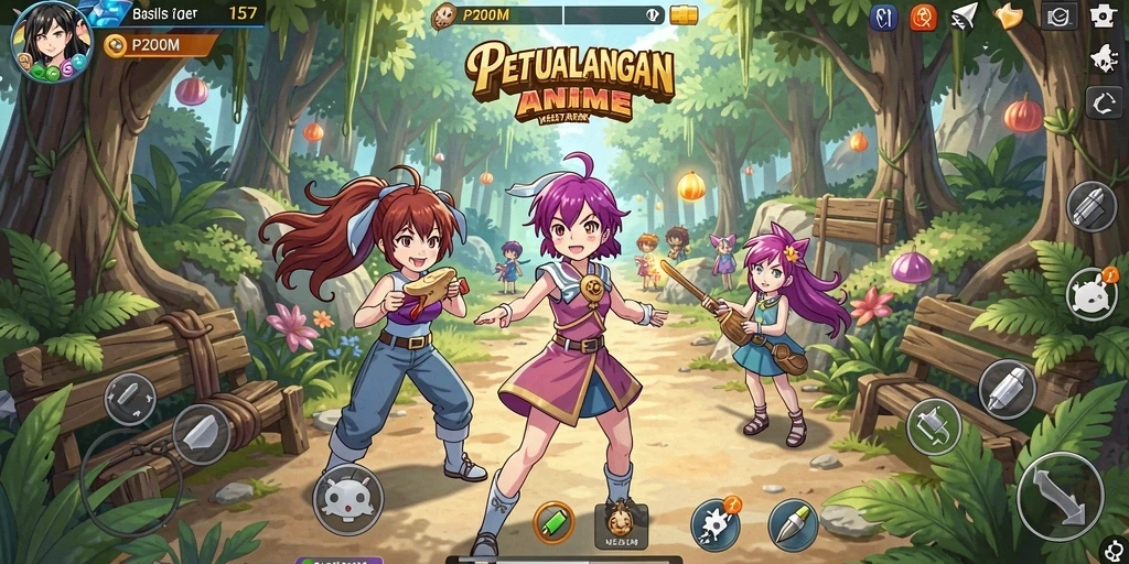 Tampilan gameplay P200M yang menarik dengan karakter anime yang menawan.