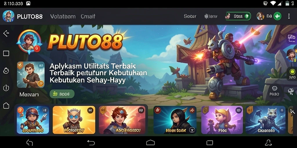 Screenshot utama PLUTO88 menampilkan antarmuka pengguna yang sederhana dan intuitif.