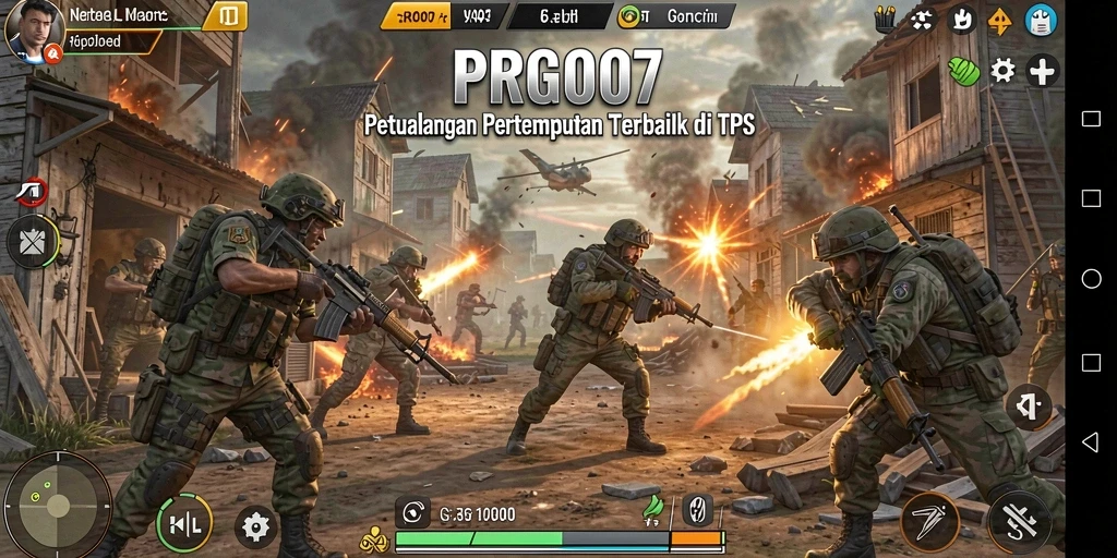 Screenshot utama PRG007 menampilkan aksi pertempuran seru dan grafis yang memukau.