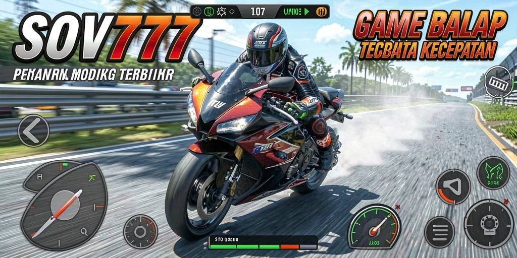 Screenshot gameplay SOV777 yang menampilkan aksi balapan motor yang memukau.