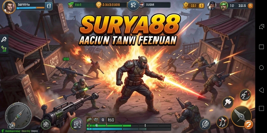 Screenshot utama SURYA88 menampilkan aksi seru dalam pertempuran.