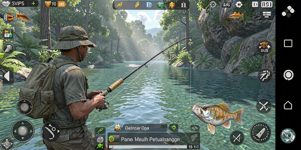 Gameplay seru dan interaktif dalam SVIP5 saat memancing.